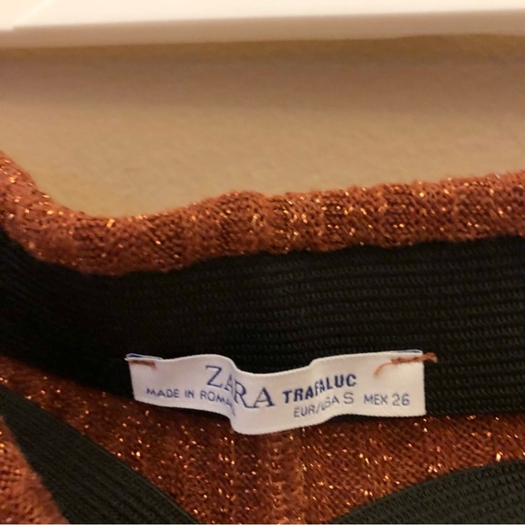 Zara Trafaluc Ribbed Cropped Wide leg Pull On Pants Leggings Rust Orange Small - Picture 4 of 6